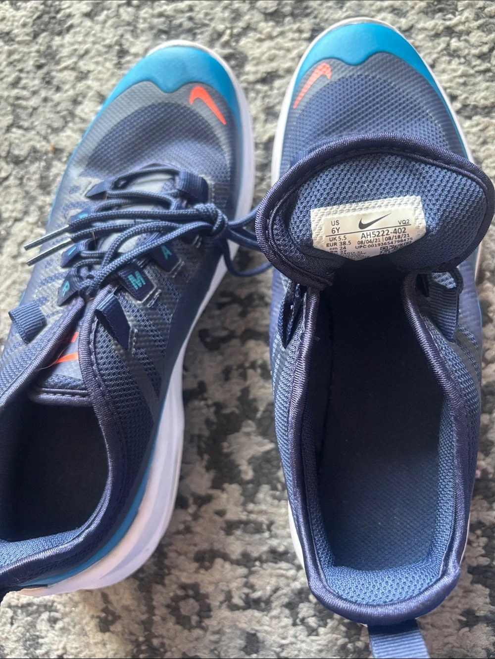 Nike Air Max Kids Sneakers Navy Blue & Teal with Orange Accents